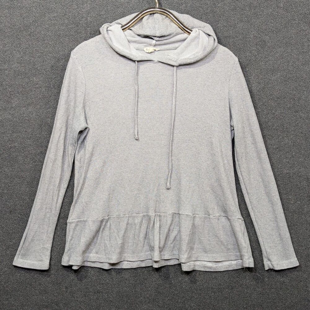 Jane and Delancey Hoodie Womens Large Lightweight Waffle Knit Ruffle Peplum Gray